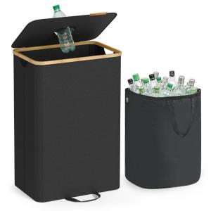 image:imageSONGMICS Recycling Bin for Kitchen 264 Gallon Bottle Recycling Container Collection Bin for Metal Plastic Paper Glass Inner Bag with Handles Kitchen Ink Black and Natural Beige URRB509B01Ink Black